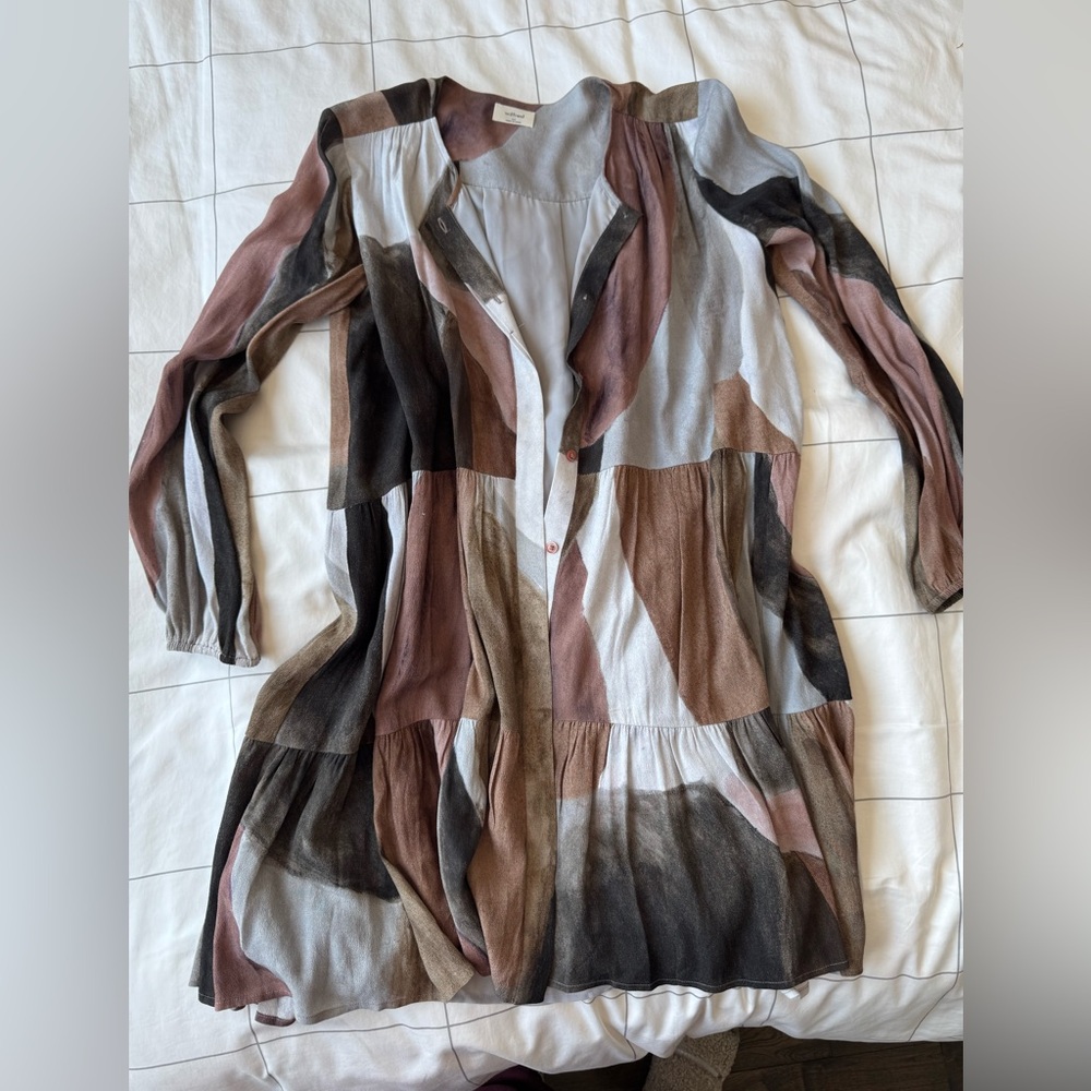 Flowy Patchwork Long Sleeve Dress - Neutral Mix